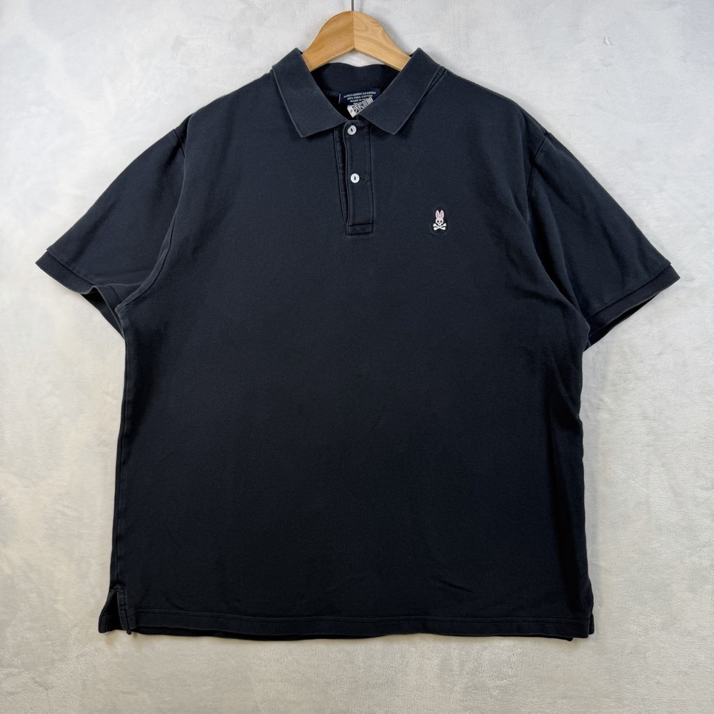 Psycho Bunny Polo Shirt  Large Black Skull Bunny Logo Pique Short Sleeve Men XL